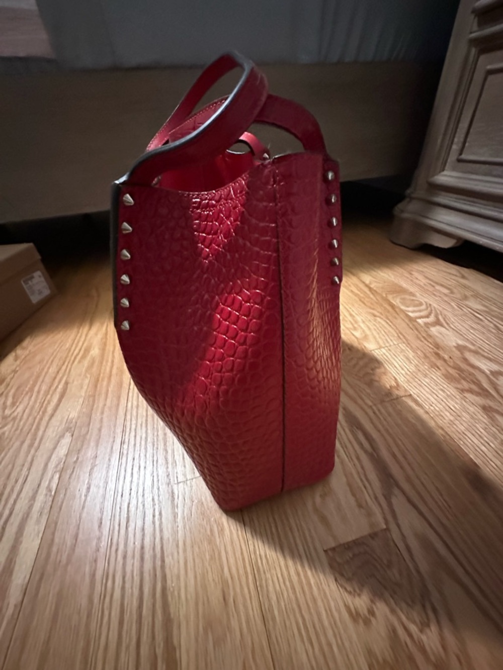 Christian Louboutin Red Croc-Embossed Studded Tote - Picture 2 of 4